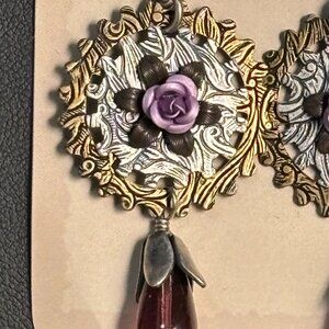 🎁 Sale! 🎁 Steampunk gear flower earrings with amethyst drops